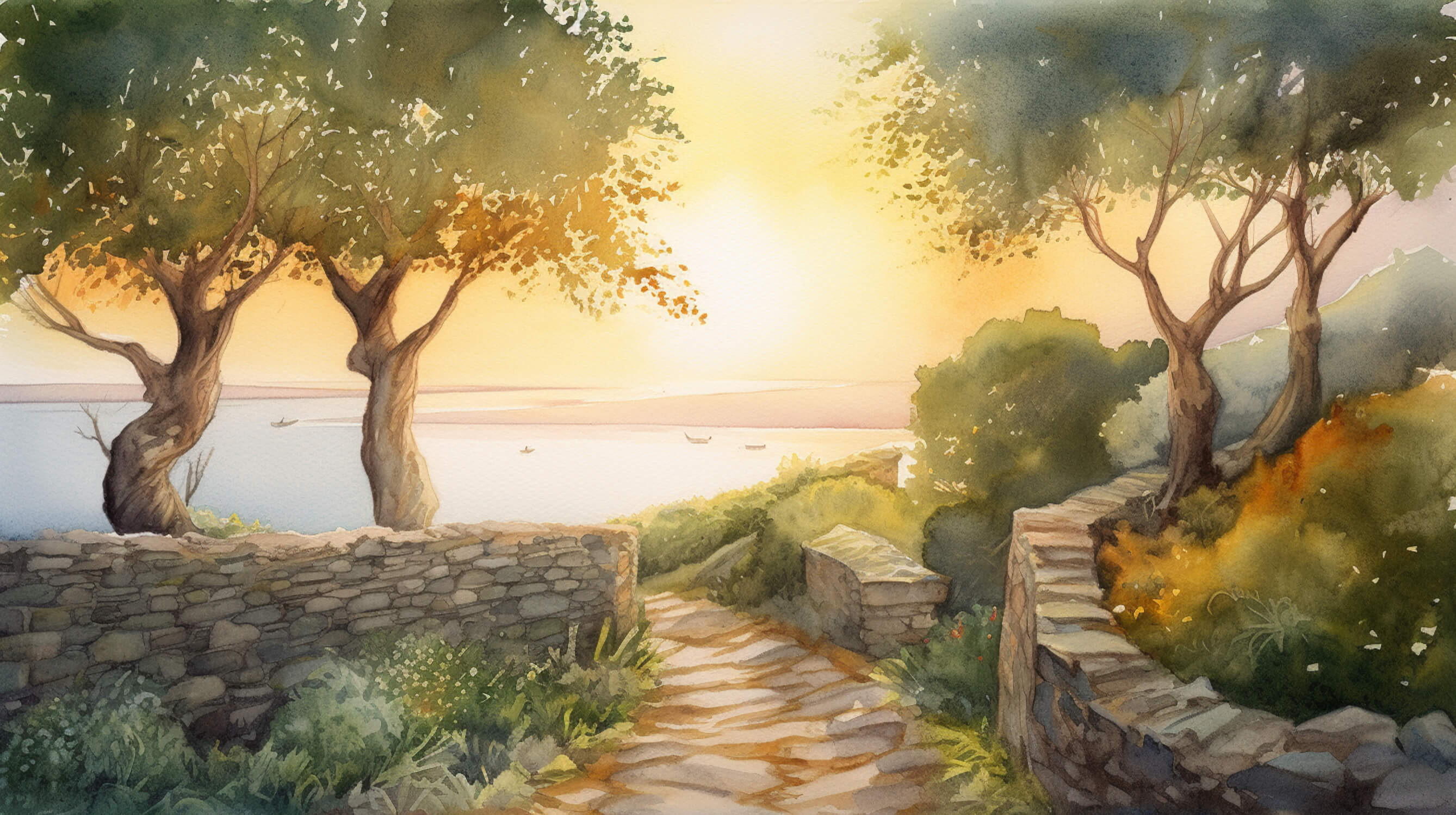 Mediterranean Watercolor Wallpaper | Murals Wallpaper