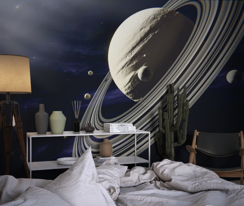 Moon and Saturn Space Wallpaper | Murals Wallpaper