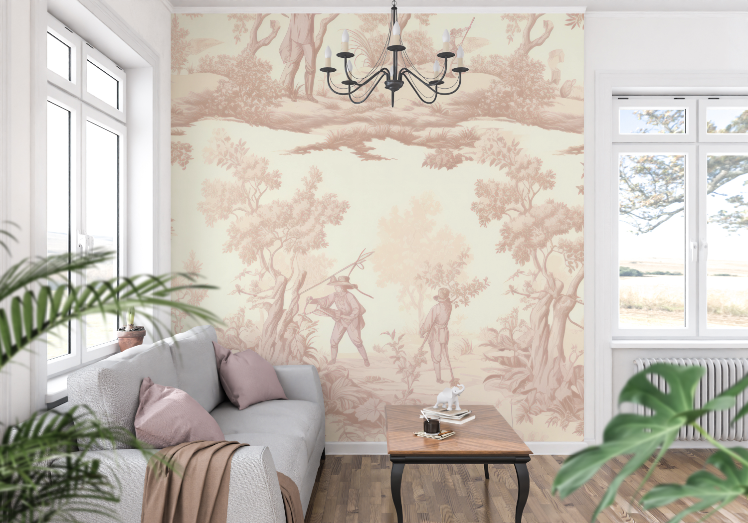 Vintage Beige Toile de Jouy Wallpaper | Murals Wallpaper