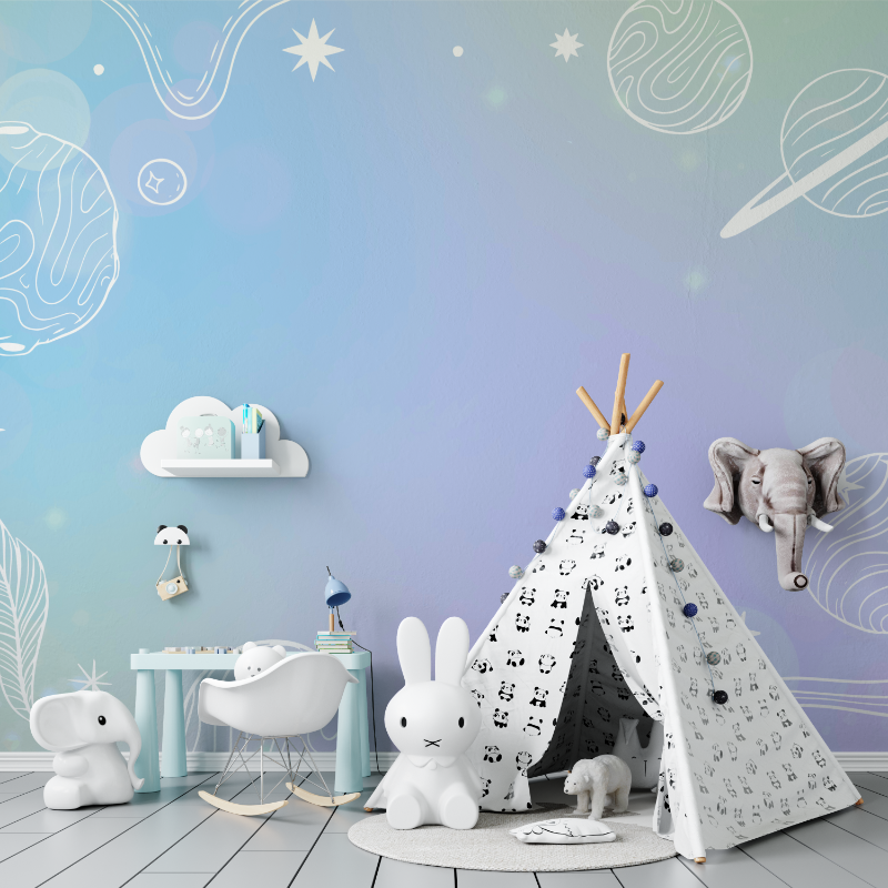 Pastellfarbene Weltraum-Schlafzimmertapete | Wandtapete