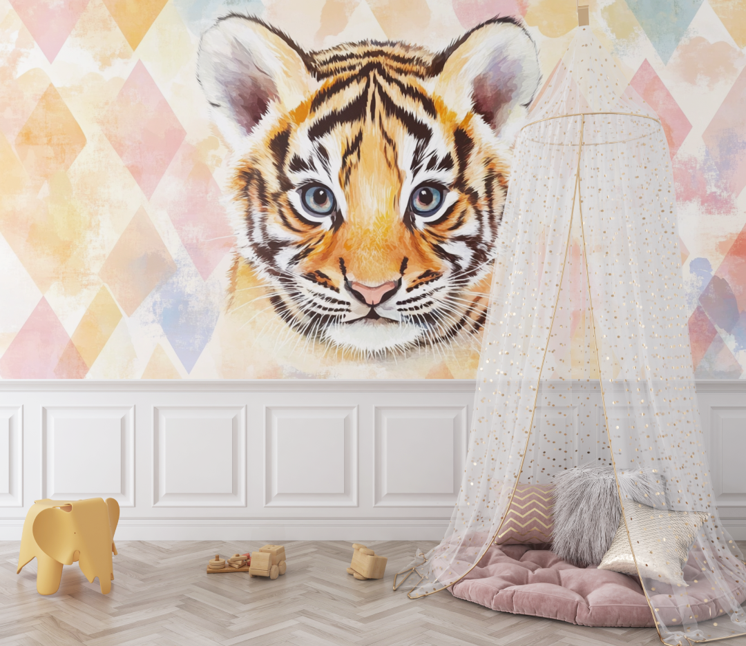 Tiger and Geometric Pattern Wallpaper | Murals Wallpaper
