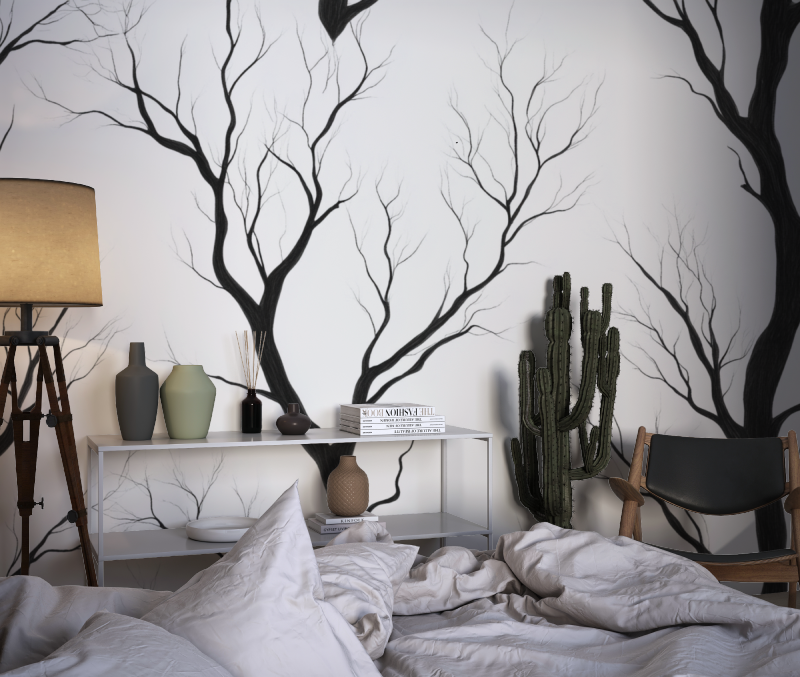Schwarze und weiße Baum-Tapete für Kinderzimmer | Murals Wallpaper