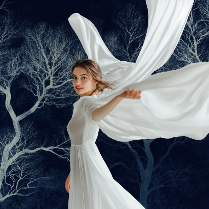 Nachtaktive weiße Baum-Tapete | Murals Wallpaper