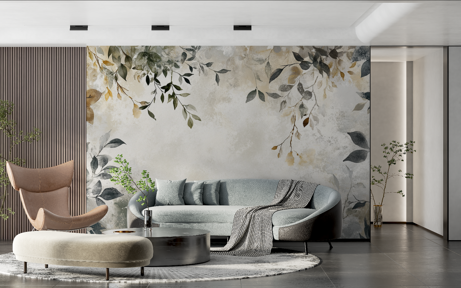 Papier peint aquarelle feuilles bohemes tendance 2024