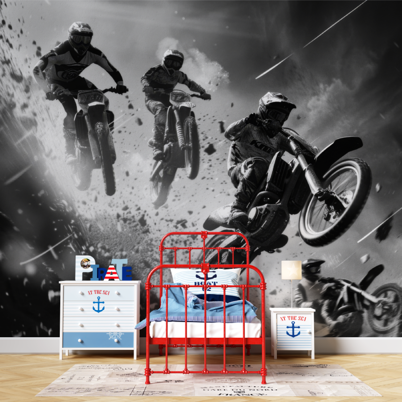 Schwarz-Weiß-Motocross-Tapete | Wandbilder