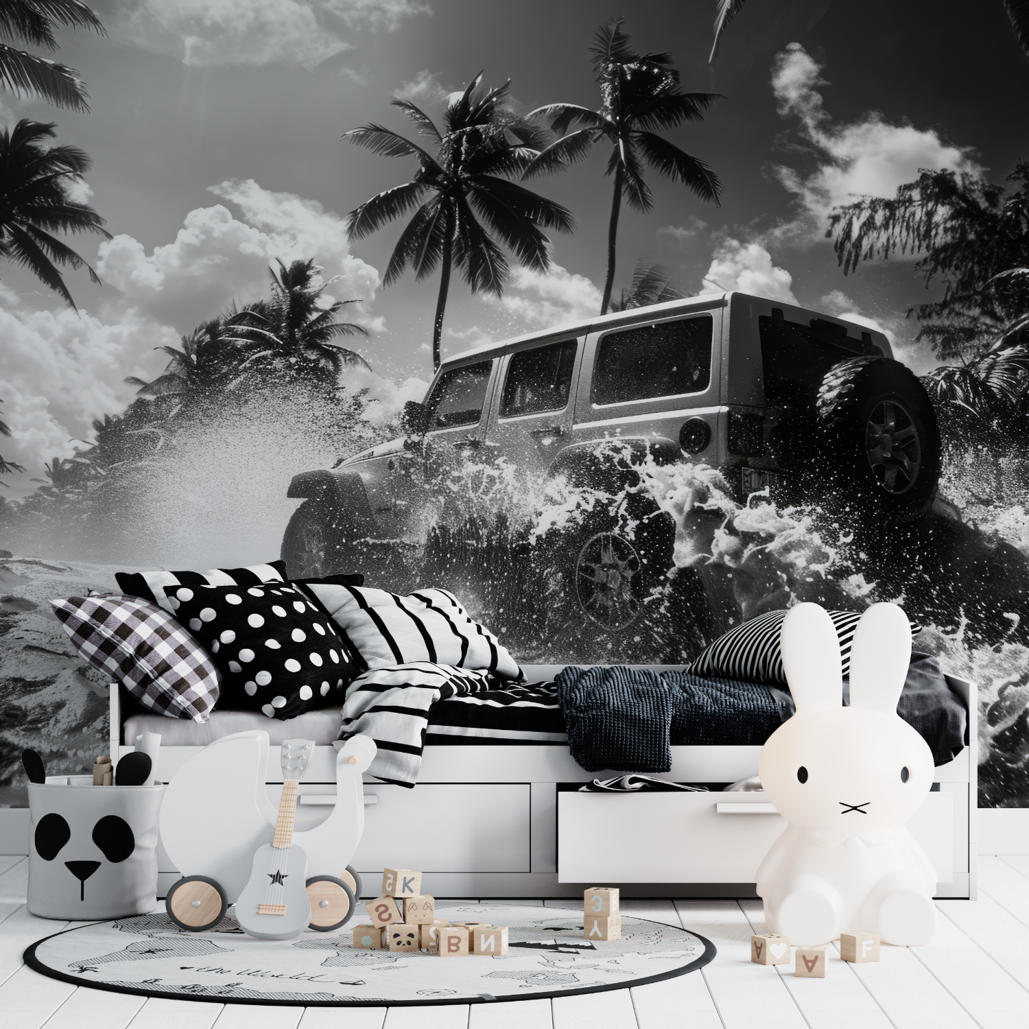 Black and White Miami Rally Wallpaper | Murals Wallpaper