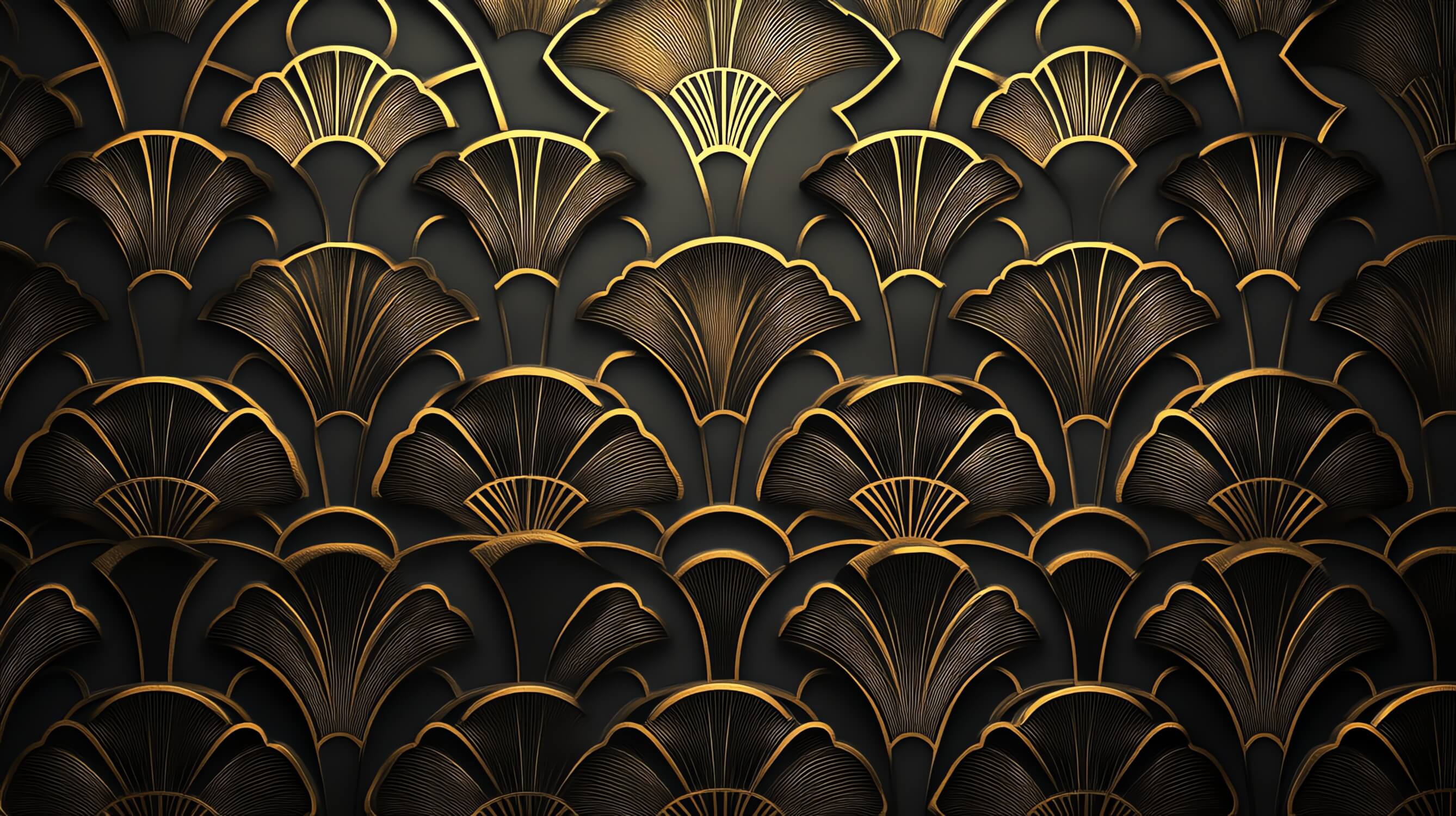 3D Black and Gold Art Deco Floral Wallpaper | Murals Wallpaper