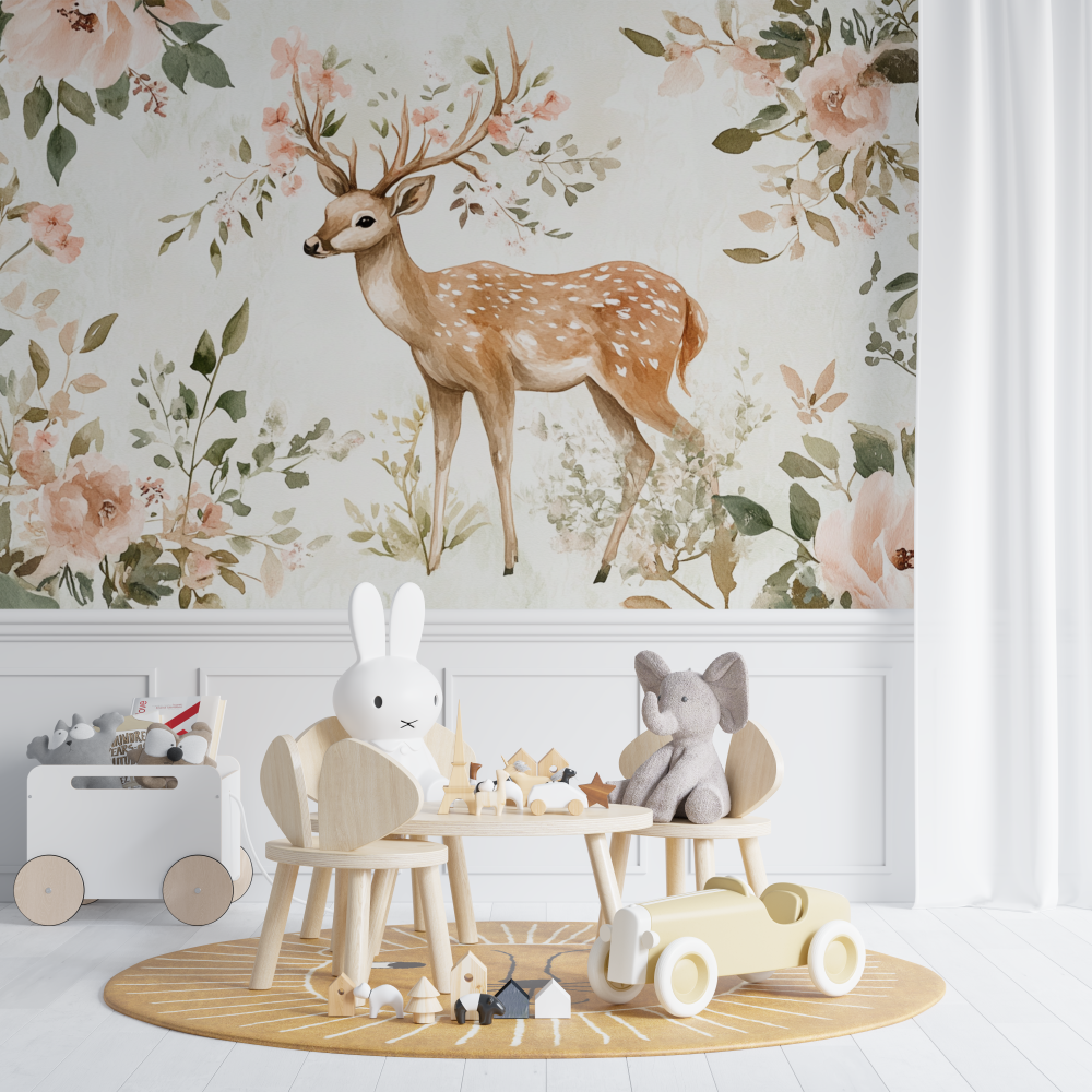 Deer and Flower Pattern Wallpaper | Murals Wallpaper