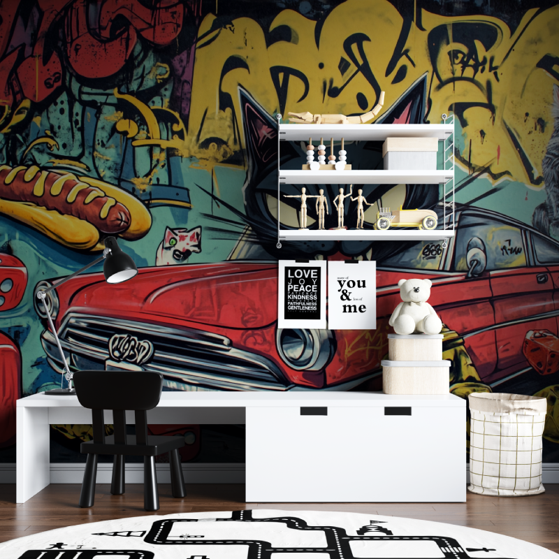 Kinder Auto Graffiti Tapete | Wandbilder Tapete