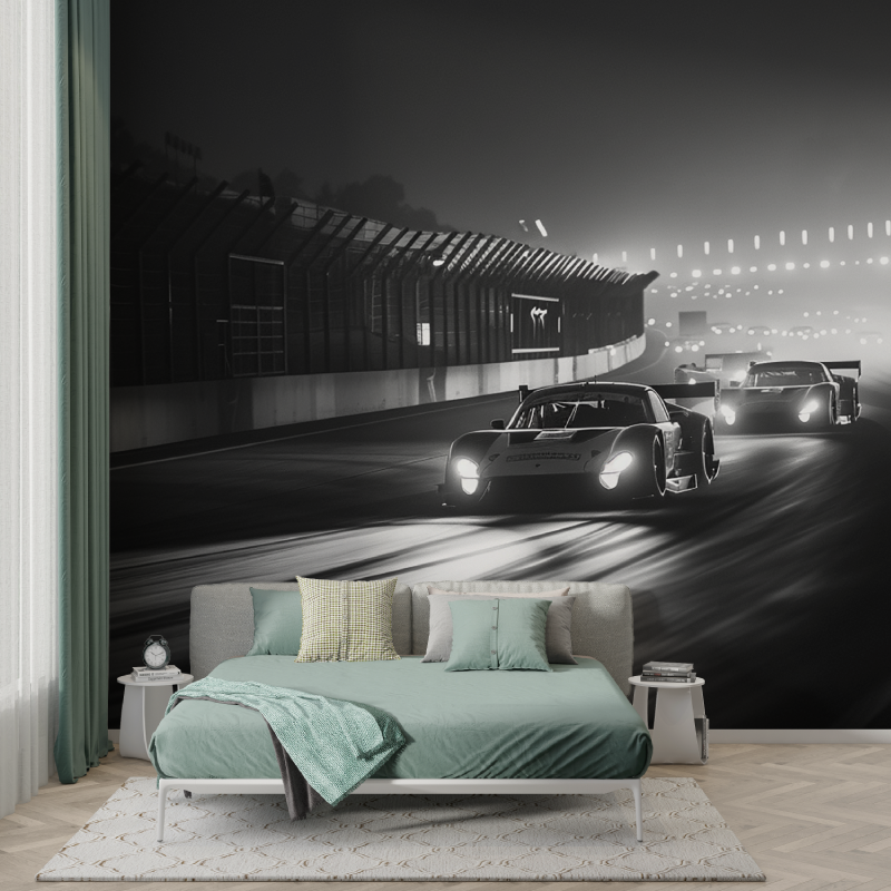 Black and White Race Car Wallpaper | Murals Wallpaper
