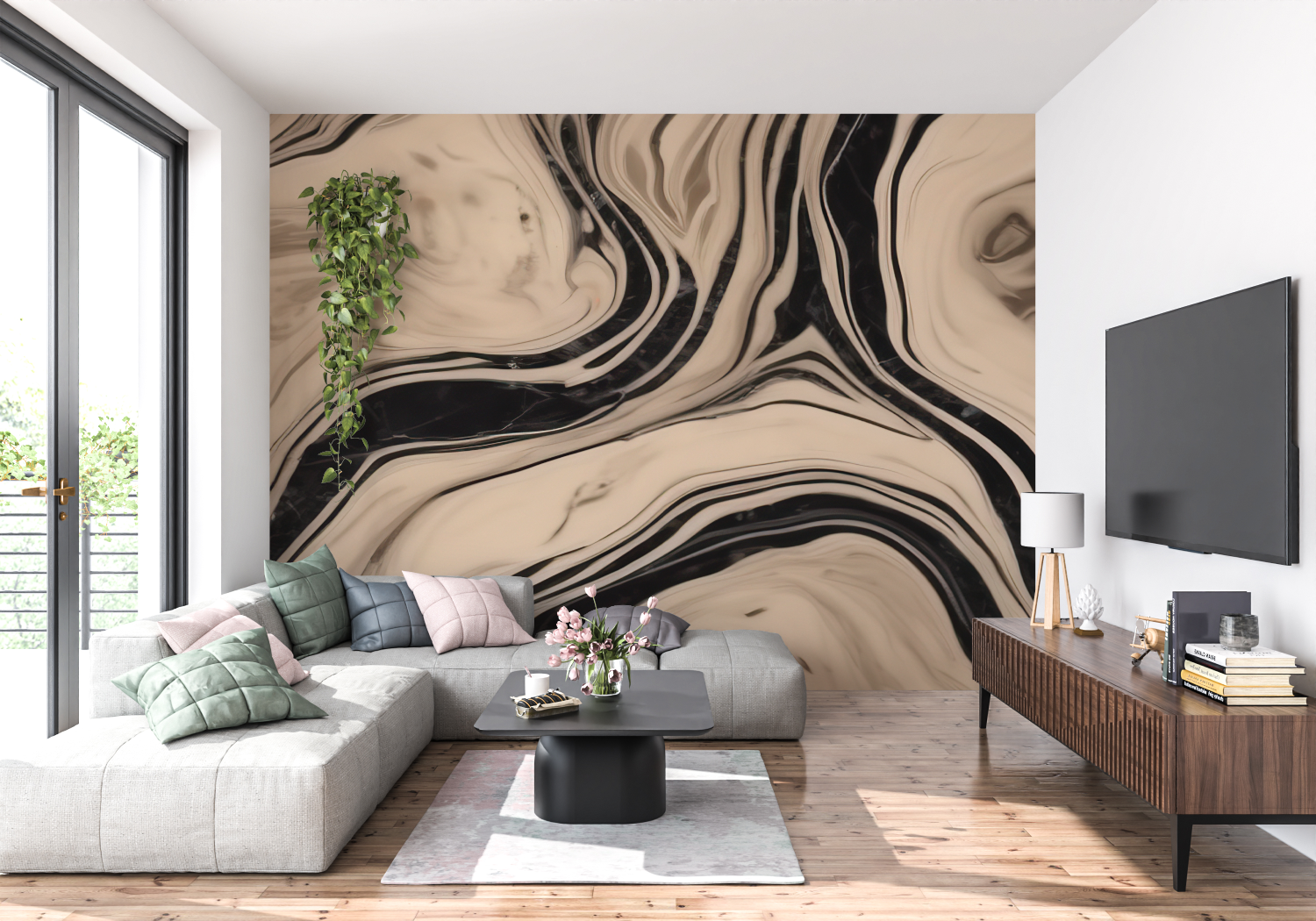 Beige and Black Wallpaper | Murals Wallpaper