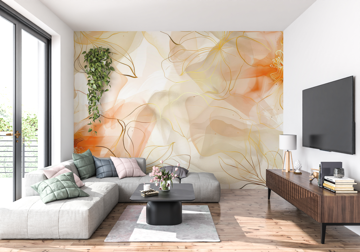 Orange Floral Wallpaper | Murals Wallpaper