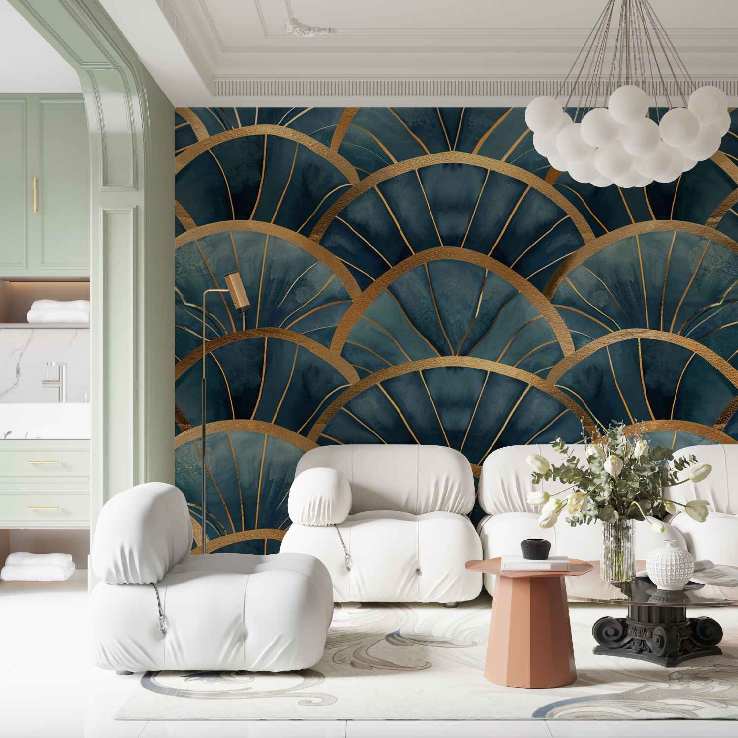 Art Deco Blue and Gold Wallpaper | Murals Wallpaper