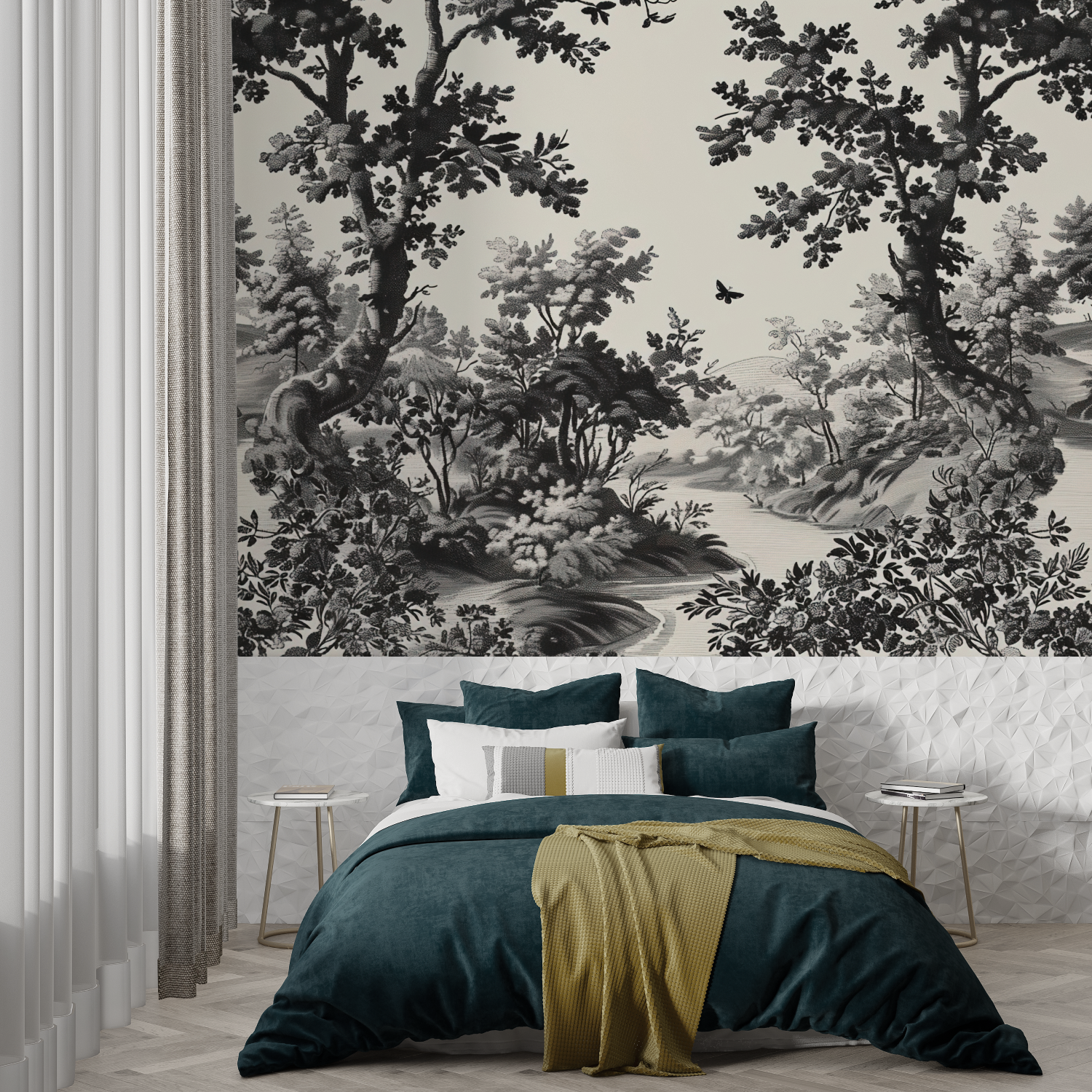 Toile de Jouy Black and White Landscape Wallpaper | Murals Wallpaper