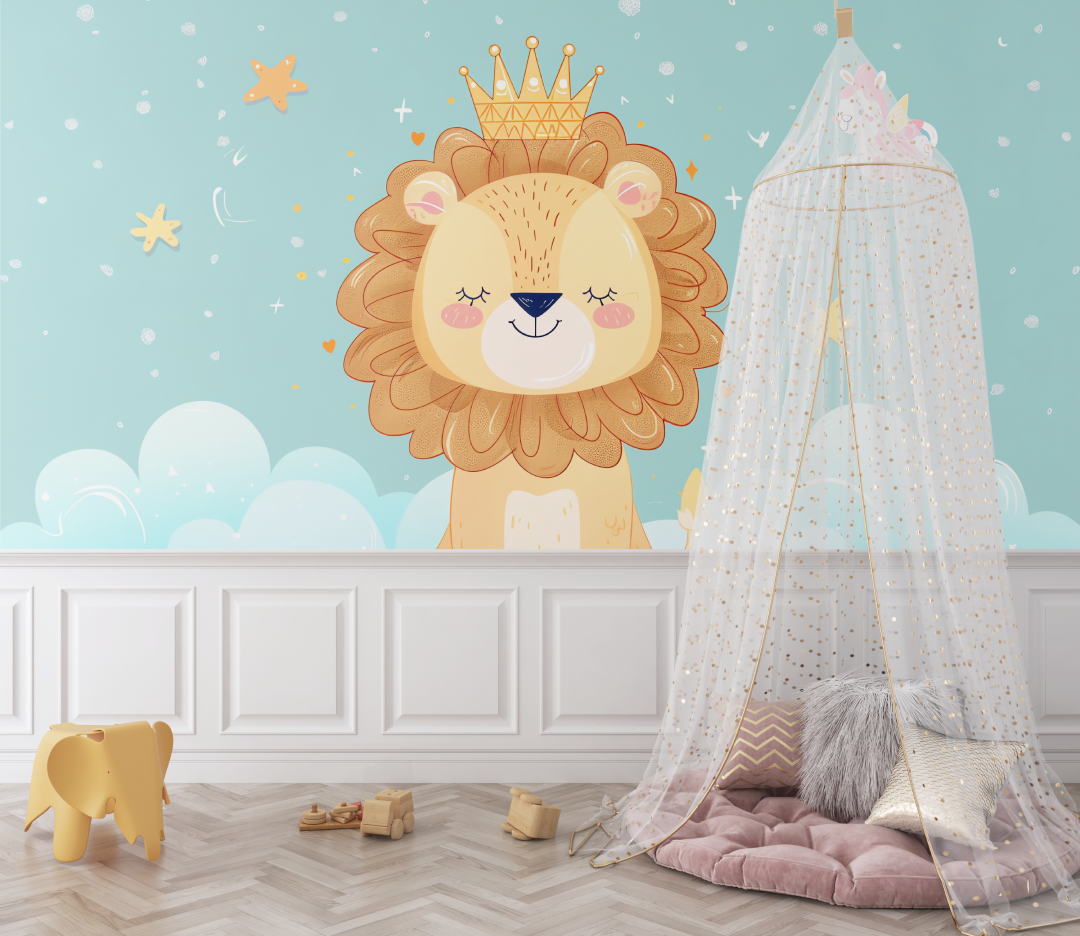 Turquoise Baby Lion Wallpaper | Murals Wallpaper