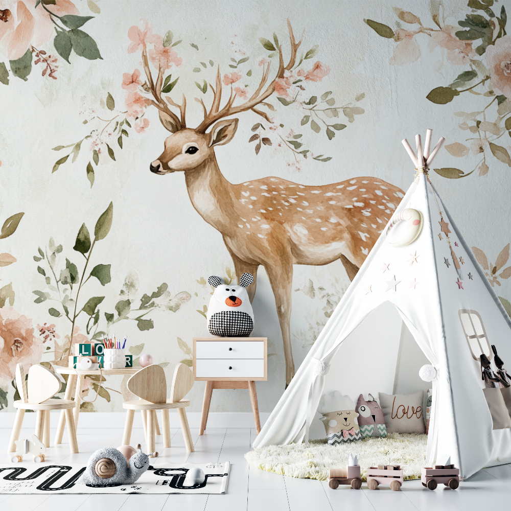 Deer and Flower Pattern Wallpaper | Murals Wallpaper