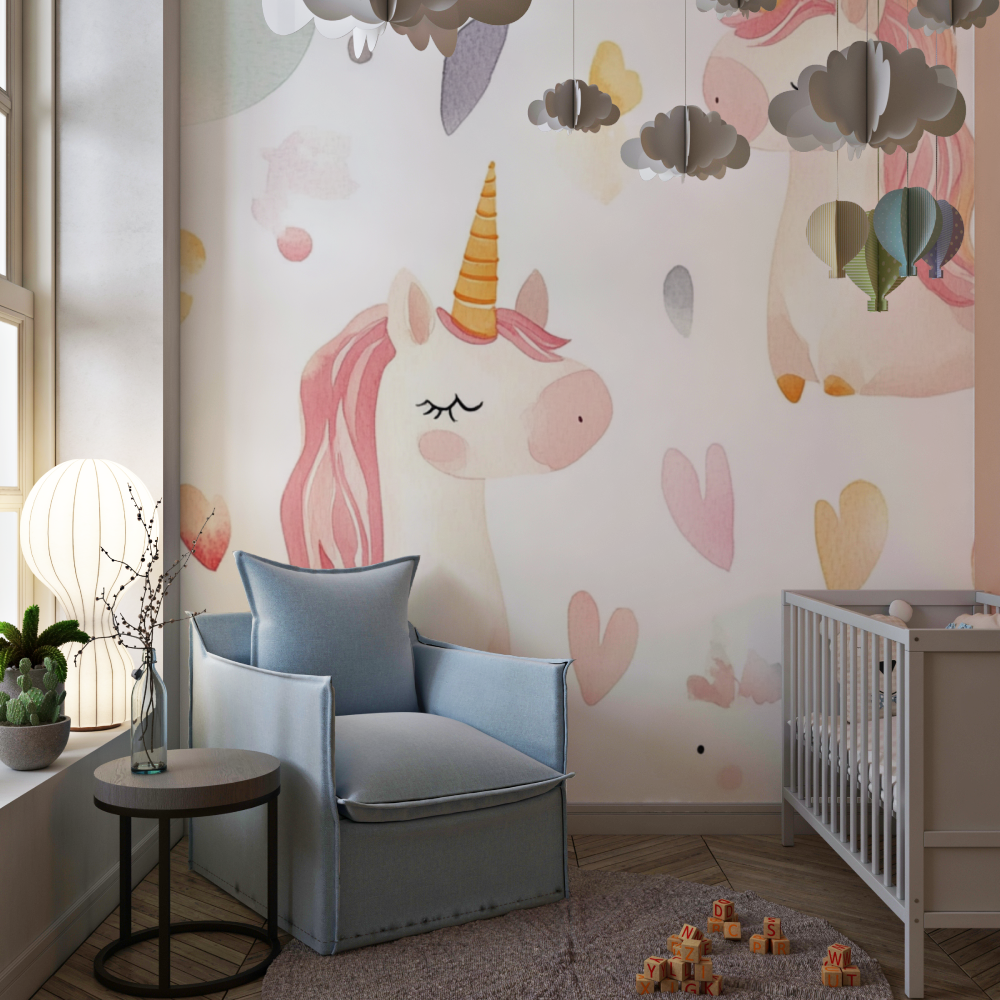 Trendy Cute Baby Unicorn Wallpaper | Murals Wallpaper