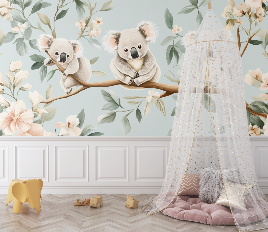 Koala Wallpaper on a Floral Swing | Murals Wallpaper