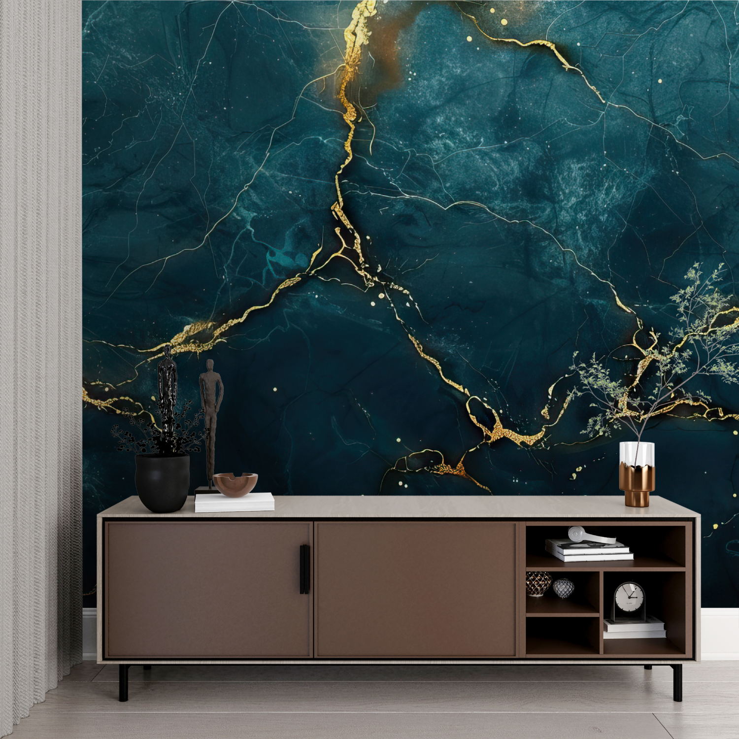 Teal and Gold Wallpaper | Murals Wallpaper