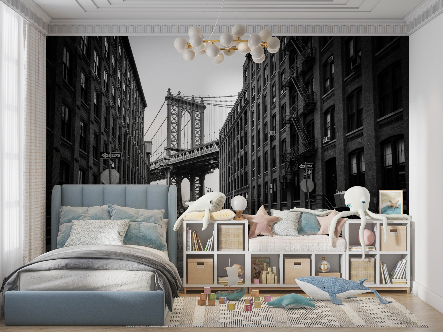 Brooklyn Schwarz-Weiß-Auto-Tapete | Wandbilder