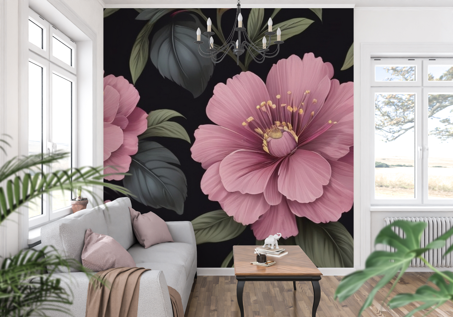 Schwarz-pinke Tapete | Wandtapete