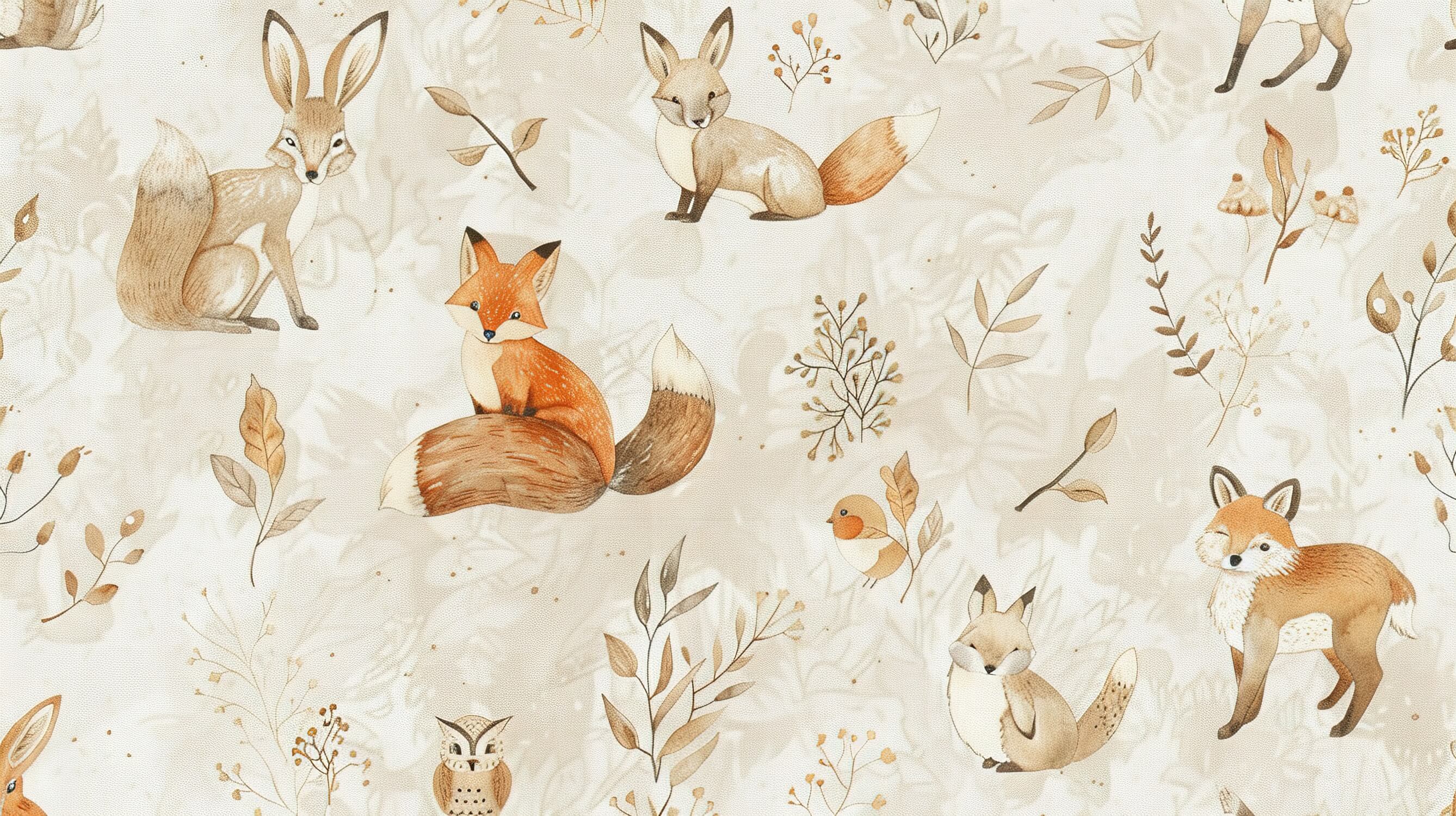 Beige Forest Friends Fox Wallpaper | Murals Wallpaper