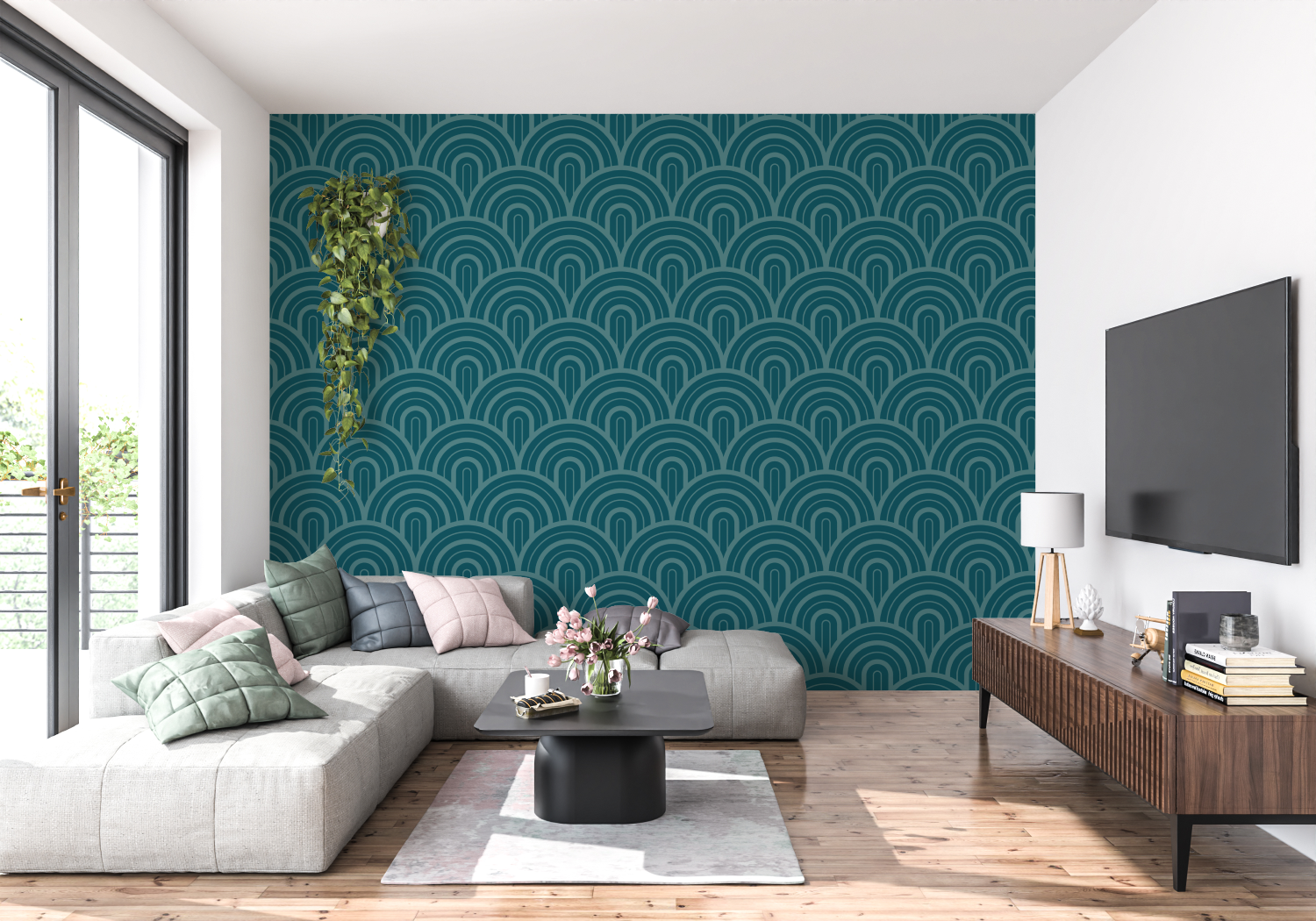 Teal Wallpaper with Pattern | Murals Wallpaper