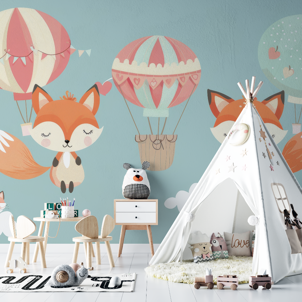 Fuchs und Heißluftballon Tapete | Wandbilder Tapete