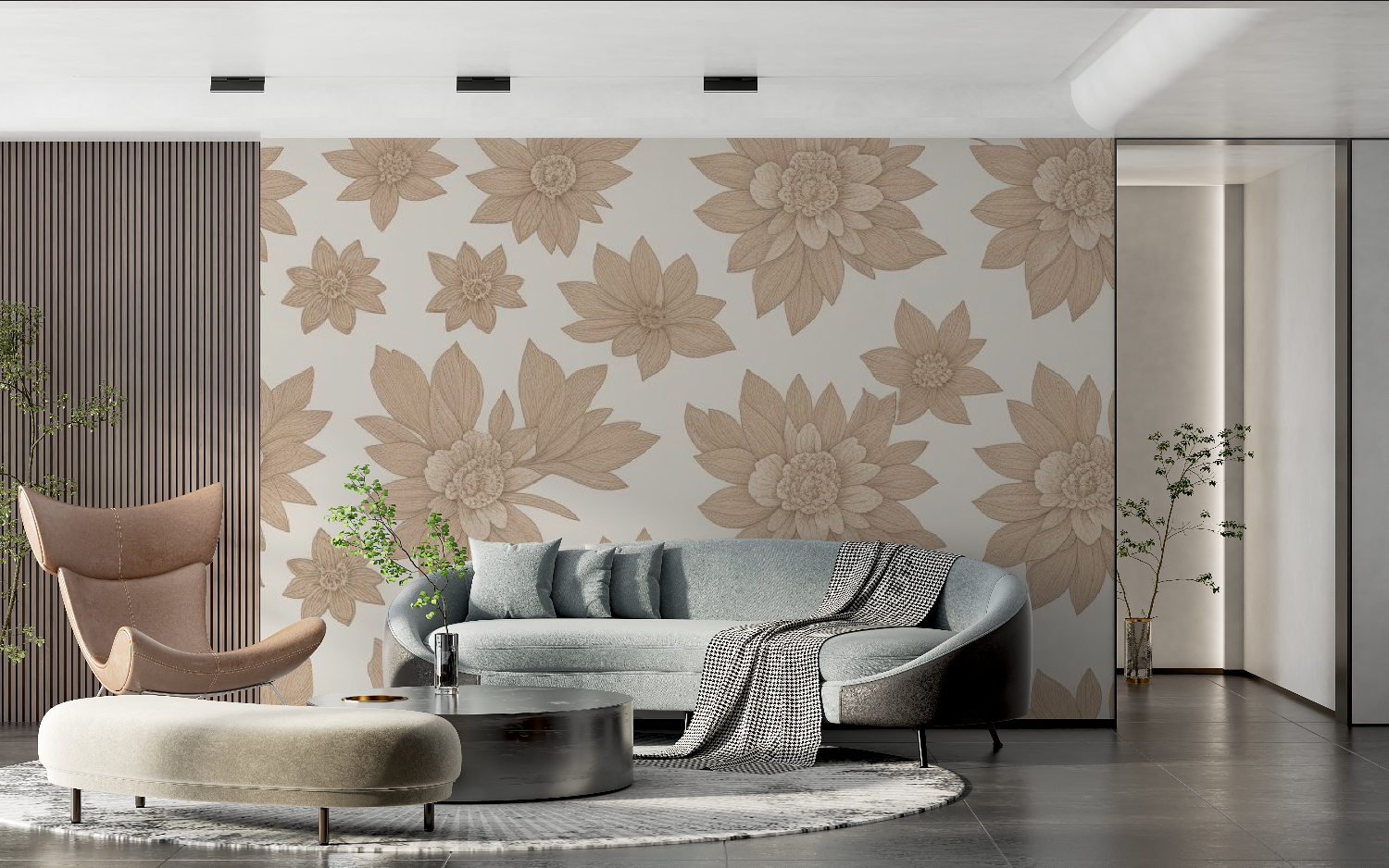 Soft Taupe Floral Cocooning Wallpaper | Murals Wallpaper
