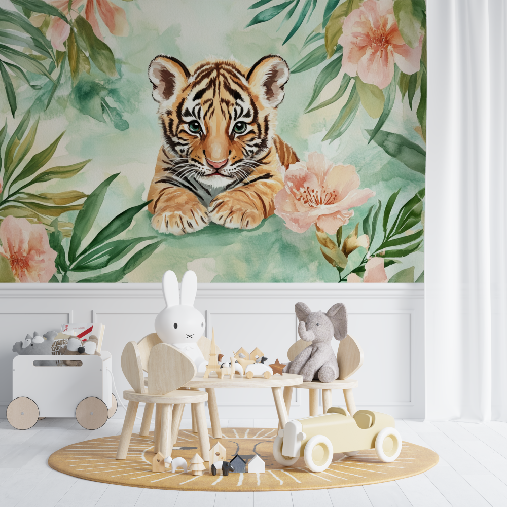 Tiger and Leaf Watercolor Wallpaper | Murals Wallpaper