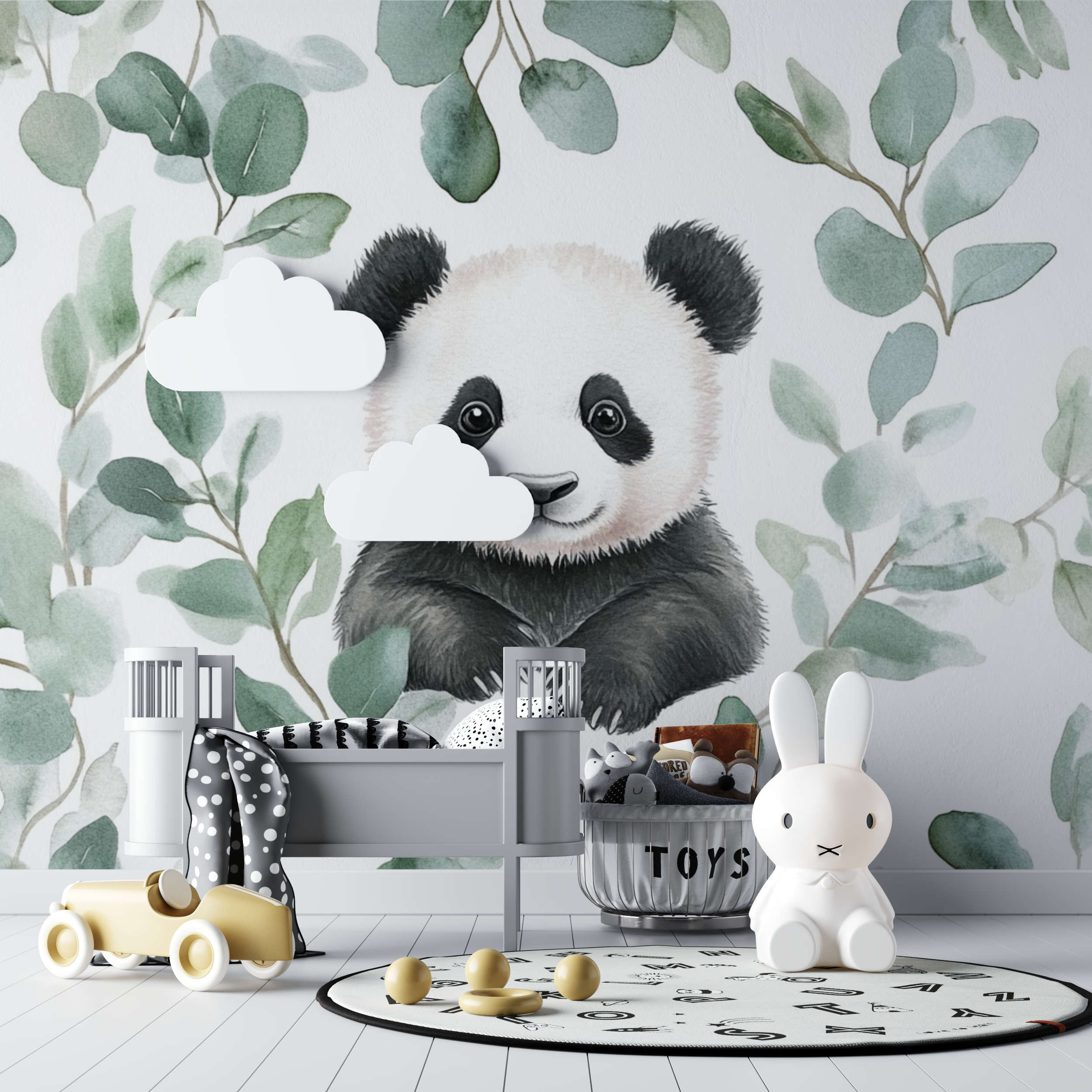 Panda and Eucalyptus Leaves Wallpaper | Murals Wallpaper