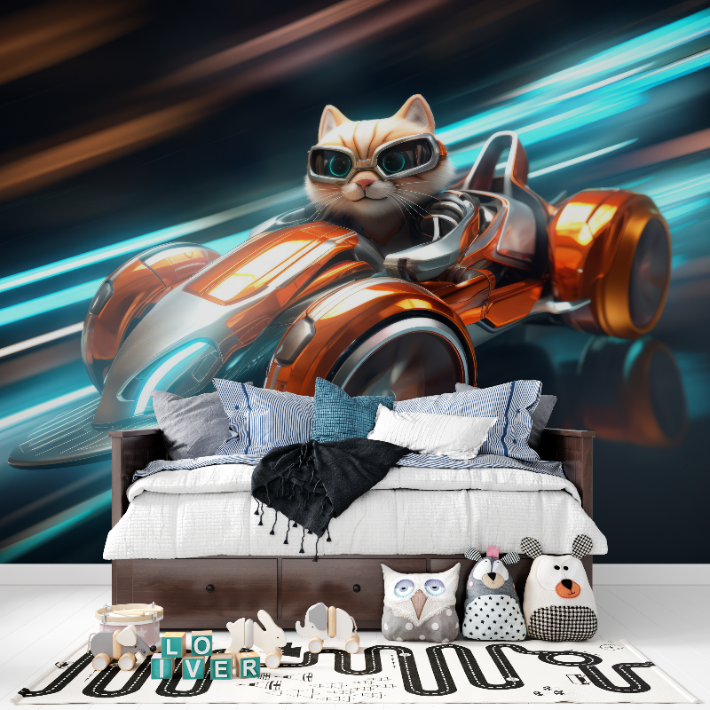 Sporty Car and Cat Wallpaper | Murals Wallpaper