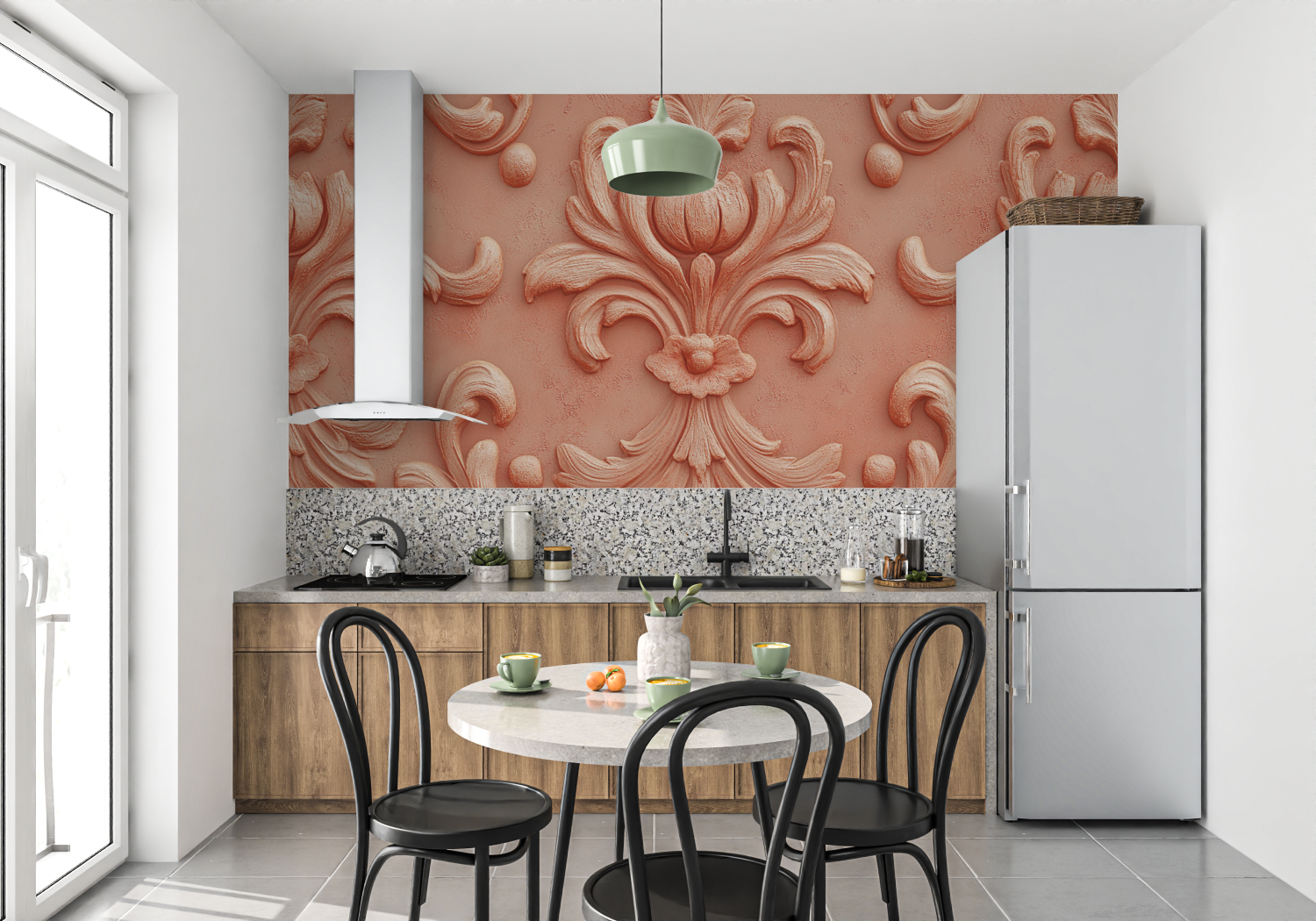 Terracotta Wallpaper with Baroque Swirls | Murals Wallpaper