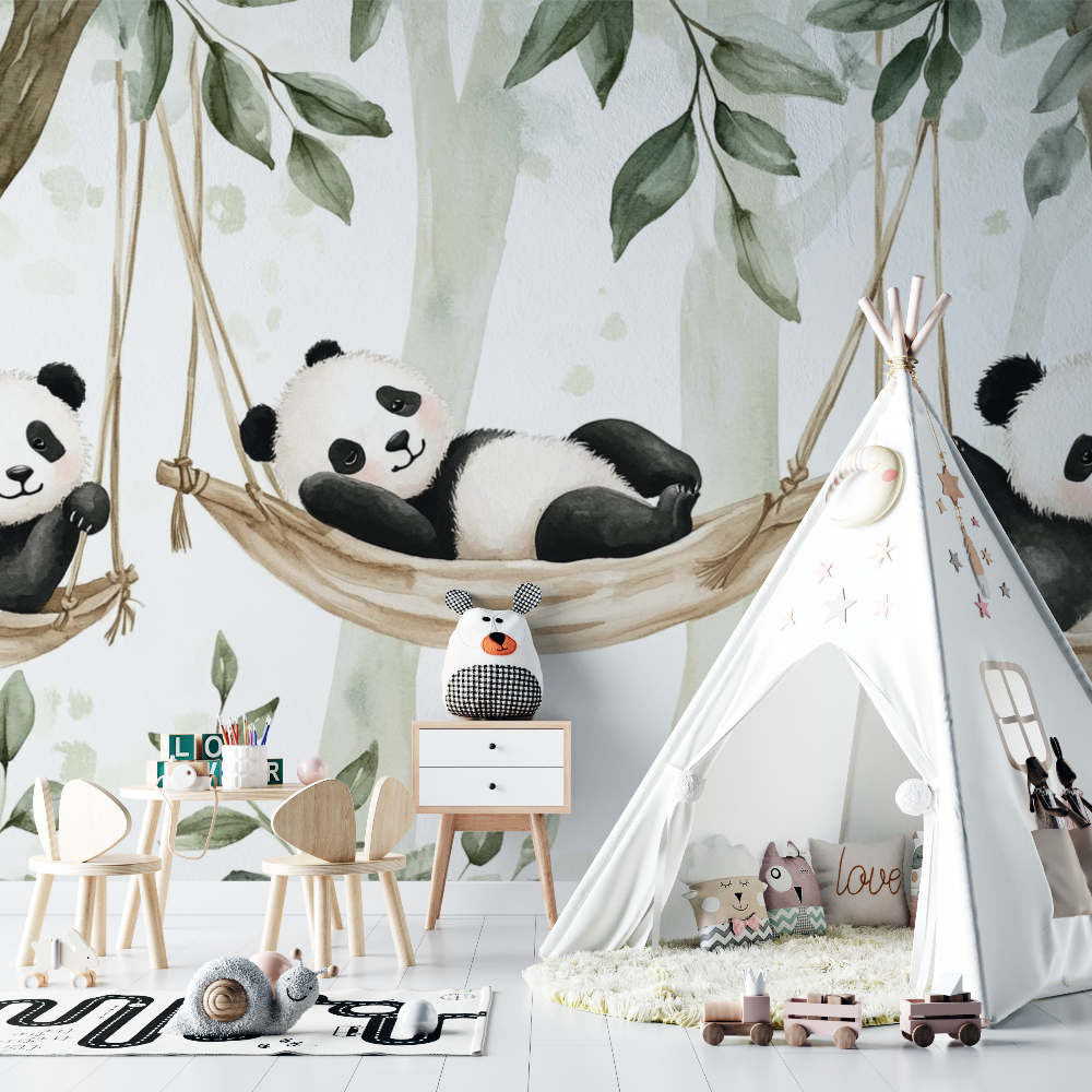 Baby Panda and Hammock Wallpaper | Murals Wallpaper