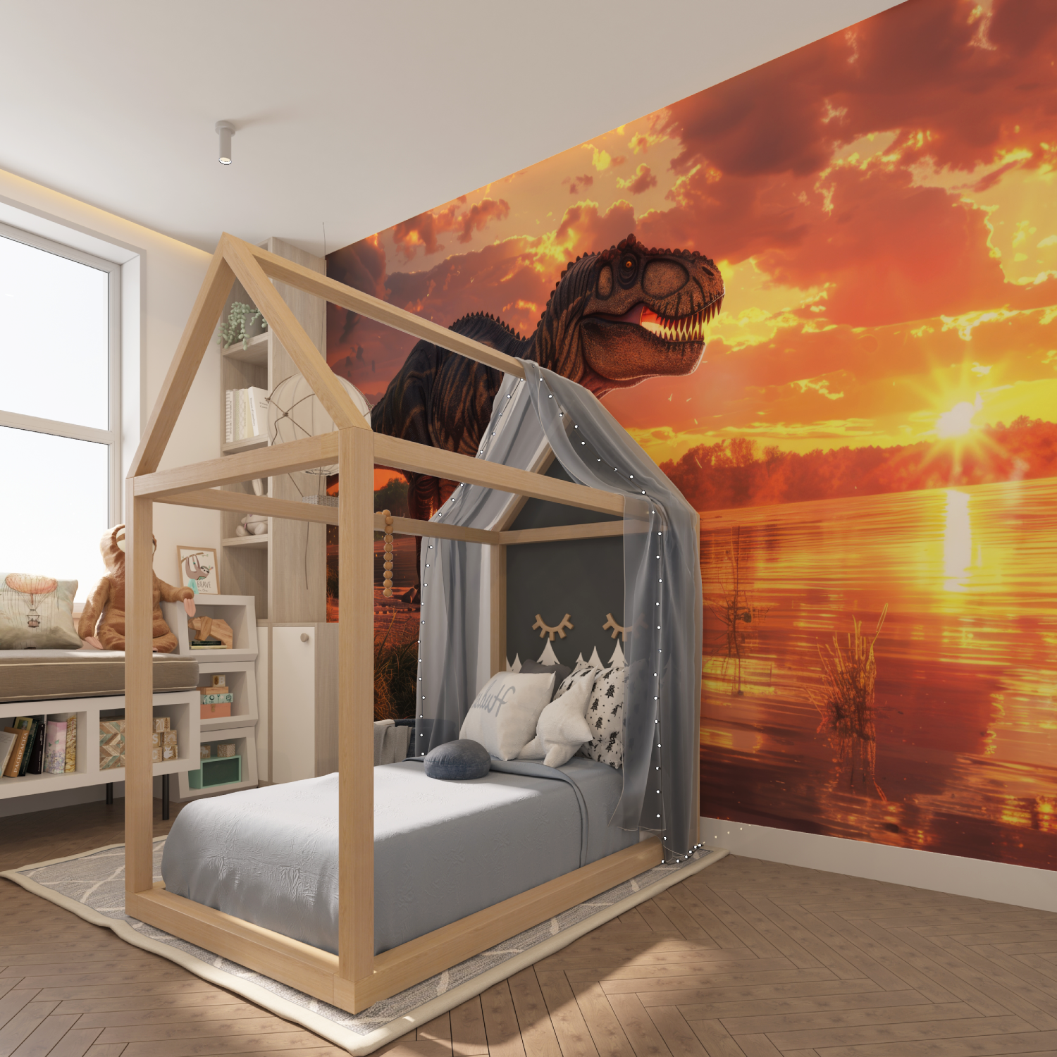 T-Rex-Sonnenuntergangstapete | Wandbildtapete