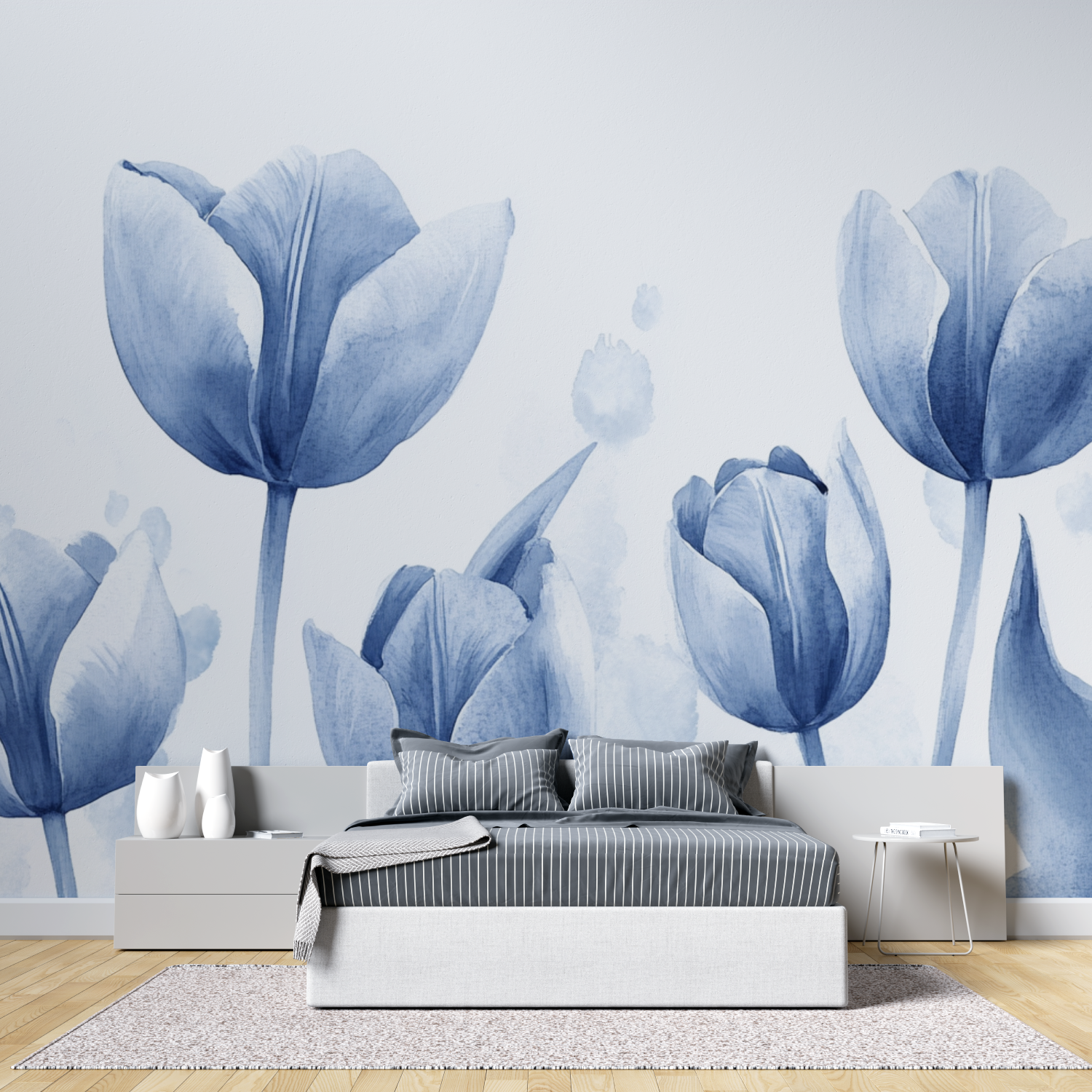 Papel de parede Tulipas Azuis Aquarela | Murais Papel de parede