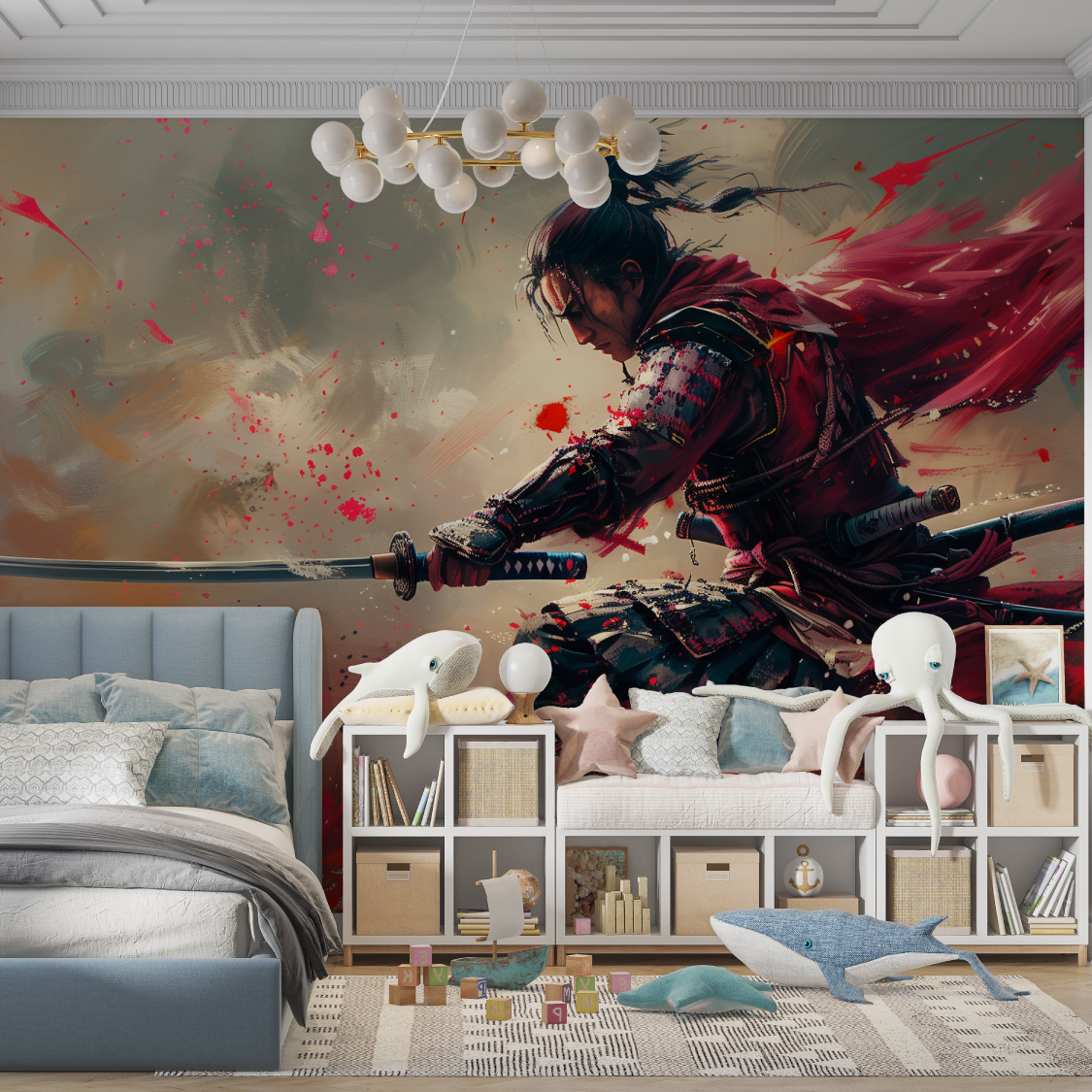 Mural Red Samurai 3D Anime Wallpaper
