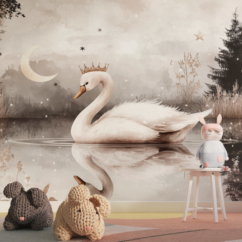 Princess Swan Pink Gray Wallpaper | Murals Wallpaper