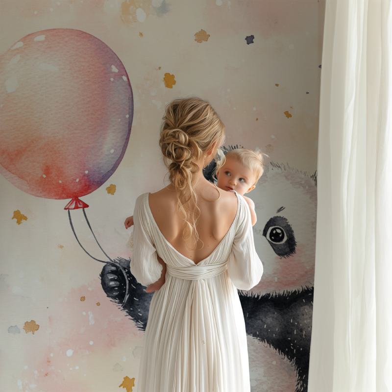 Panda Tapete mit Ballon | Wandbilder Tapete