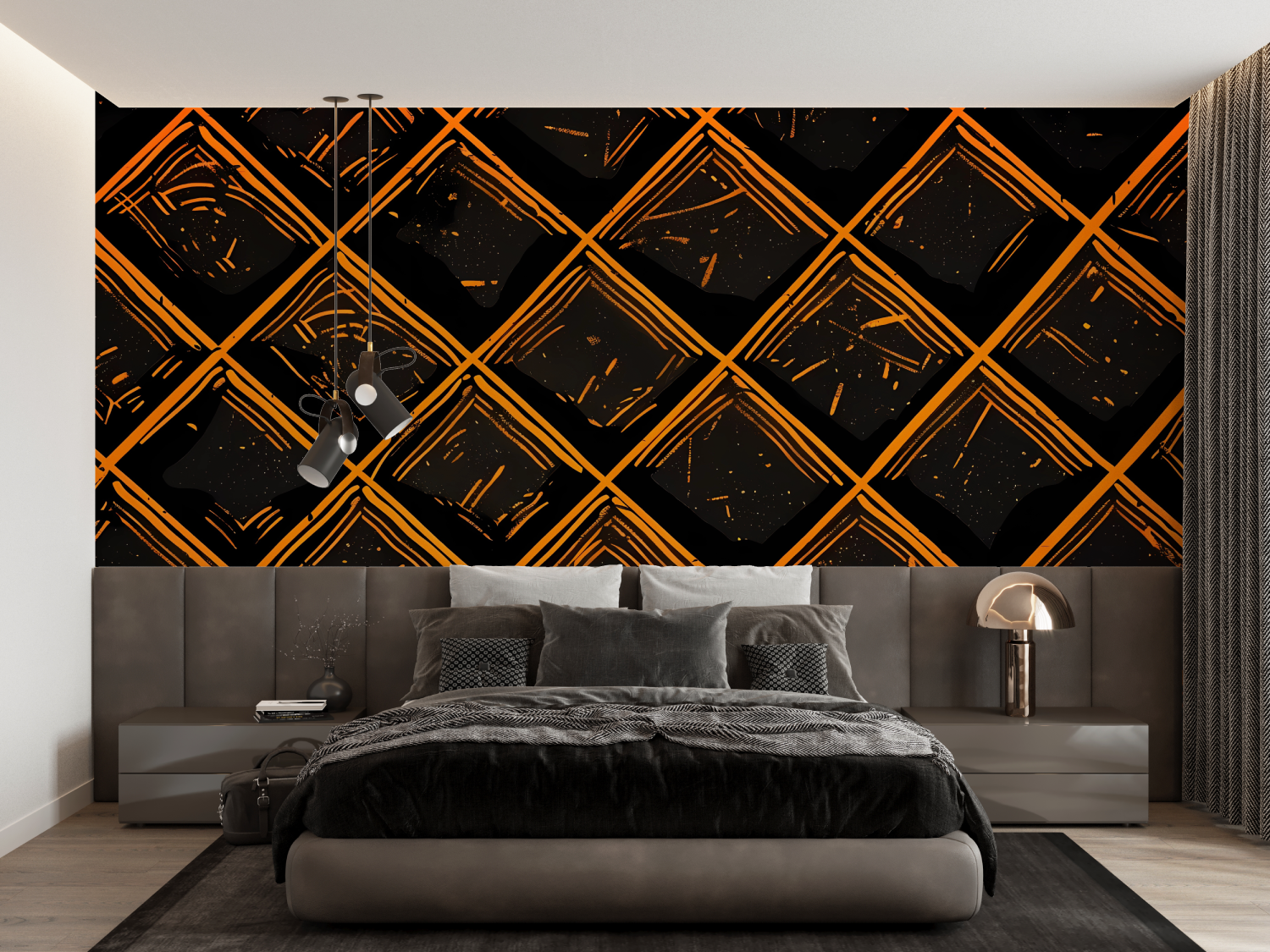 Orange and Black Pattern Wallpaper | Murals Wallpaper
