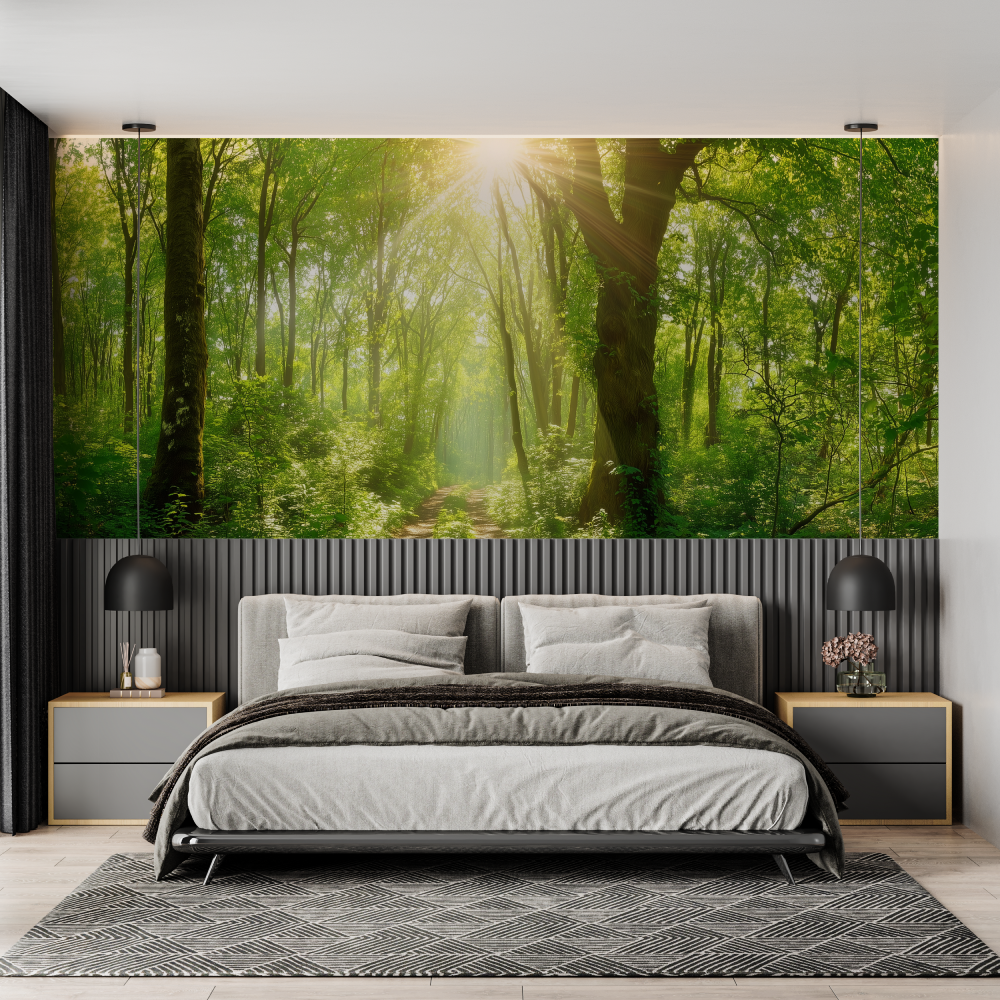 Sunny forest mural wallpaper chambre adulte tendance