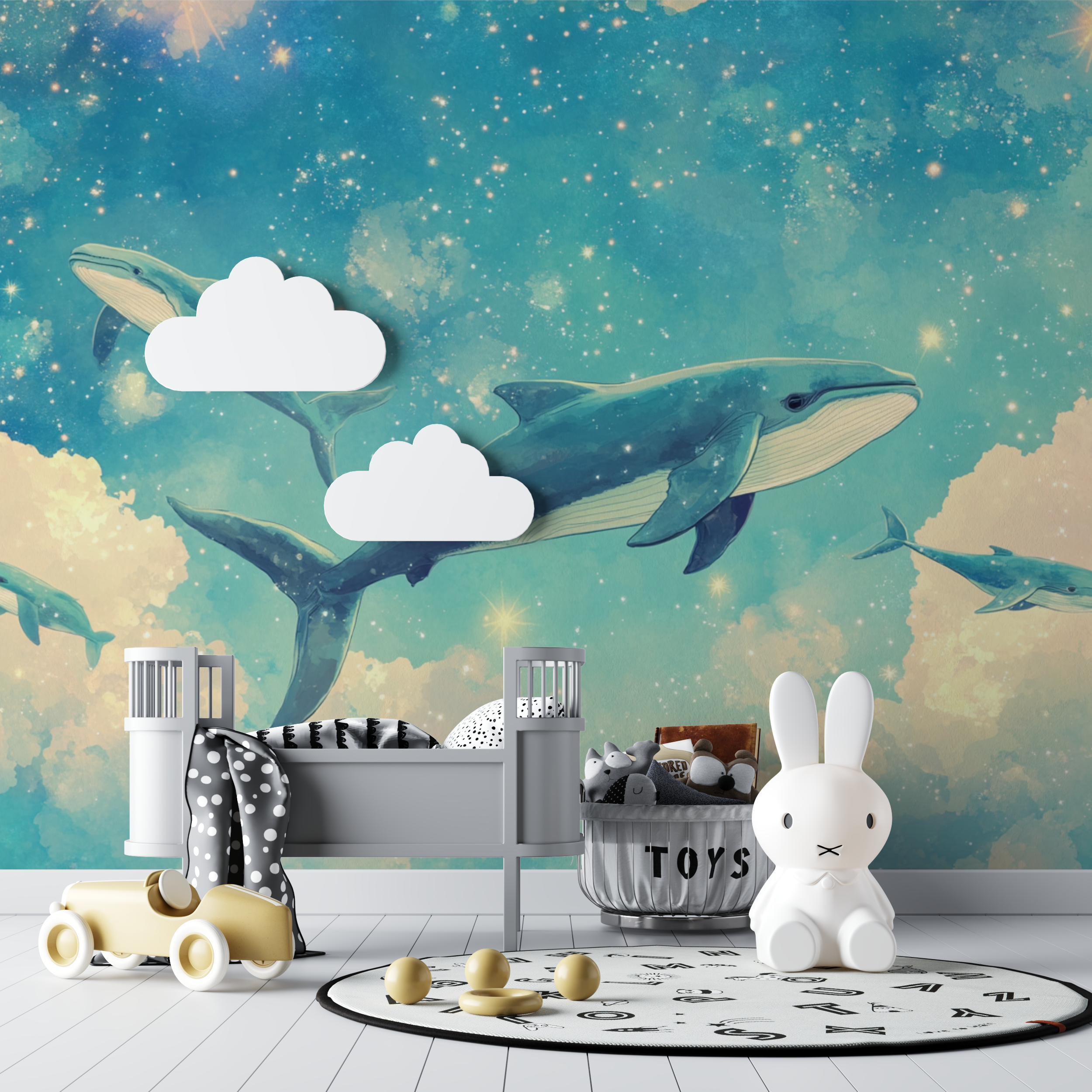 Pastellfarbene Wal-Tapete | Wandbild-Tapete