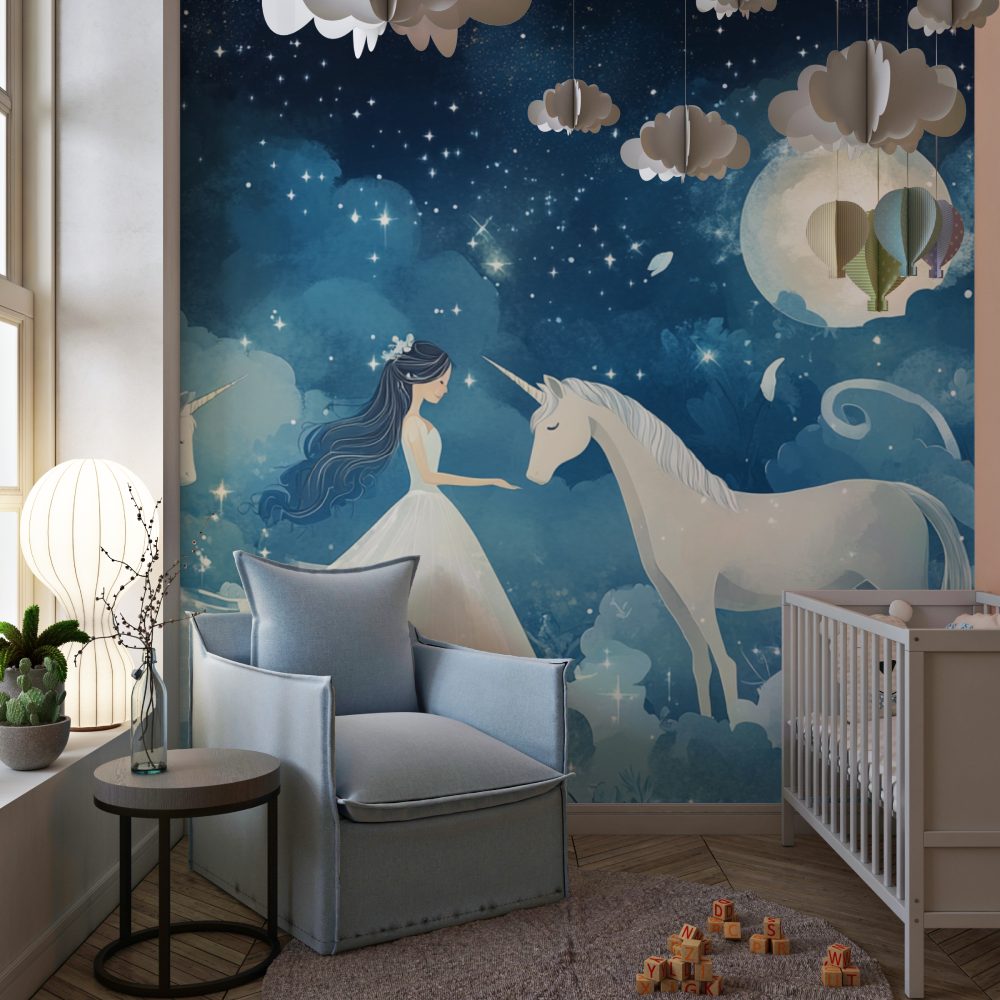 Little Princess and Unicorn Wallpaper | Murals Wallpaper