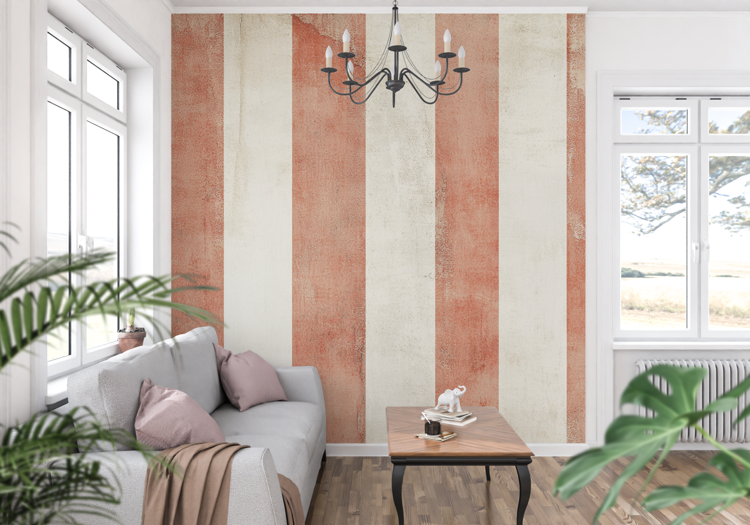 Terracotta Vertical Striped Wallpaper | Murals Wallpaper