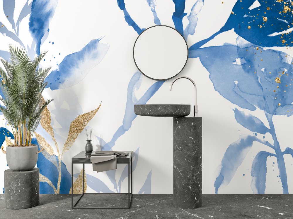 Blue Floral Bathroom Wallpaper | Murals Wallpaper