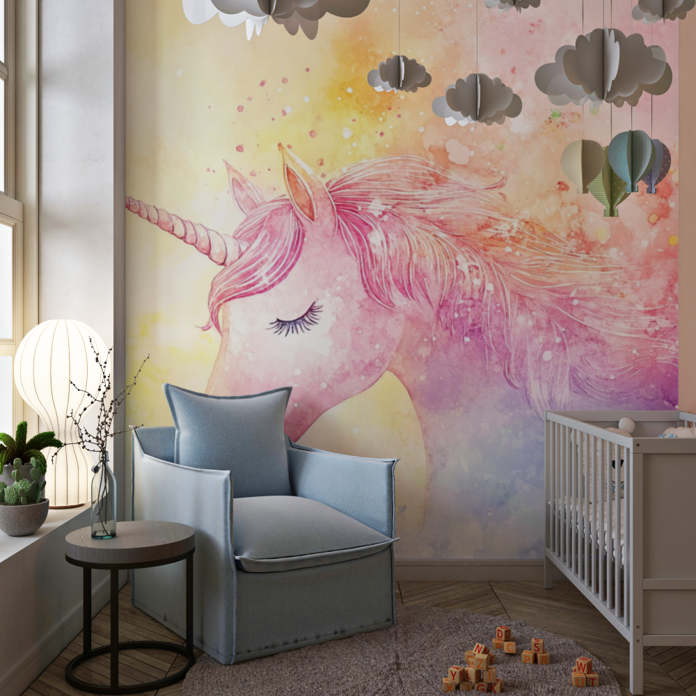 Einhorn Zimmer Tapete Duo und Regenbogen | Wandbilder Tapete