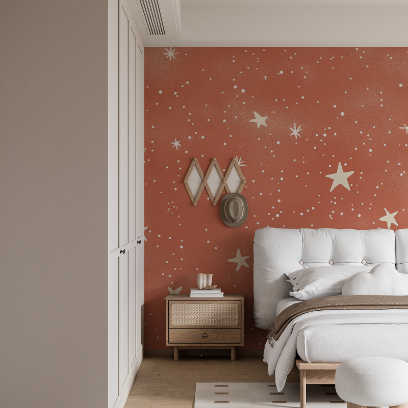 Papel de parede de terracota com estrelas cadentes douradas | Papel de parede Murals