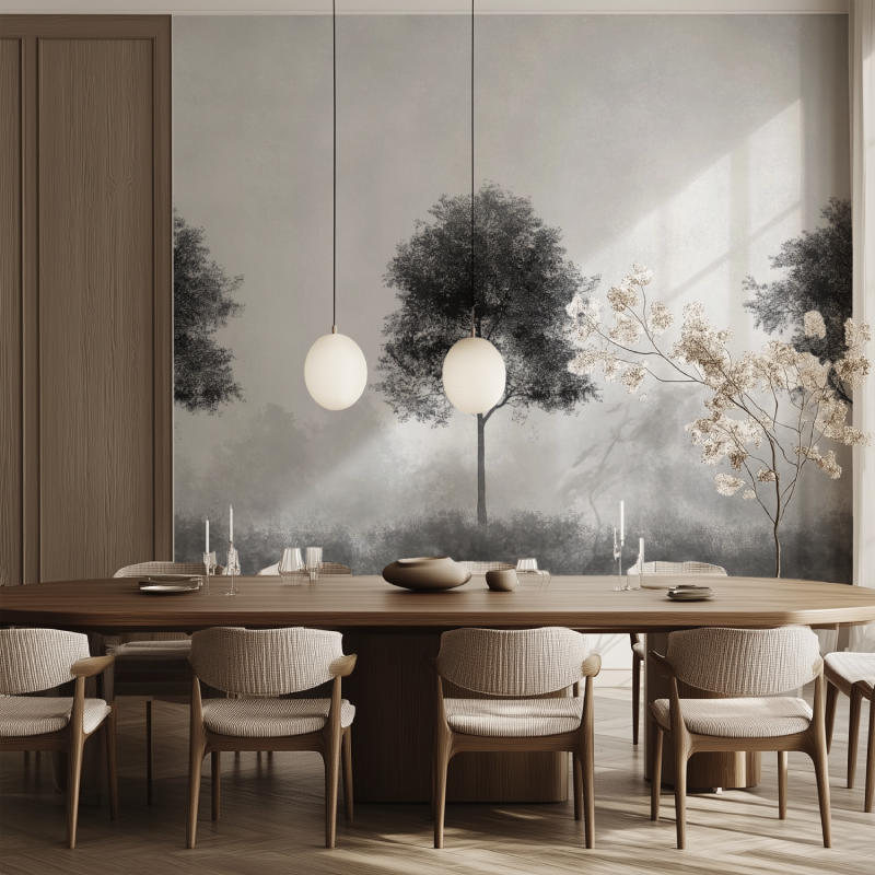 Gray and Black Tree Wallpaper | Murals Wallpaper