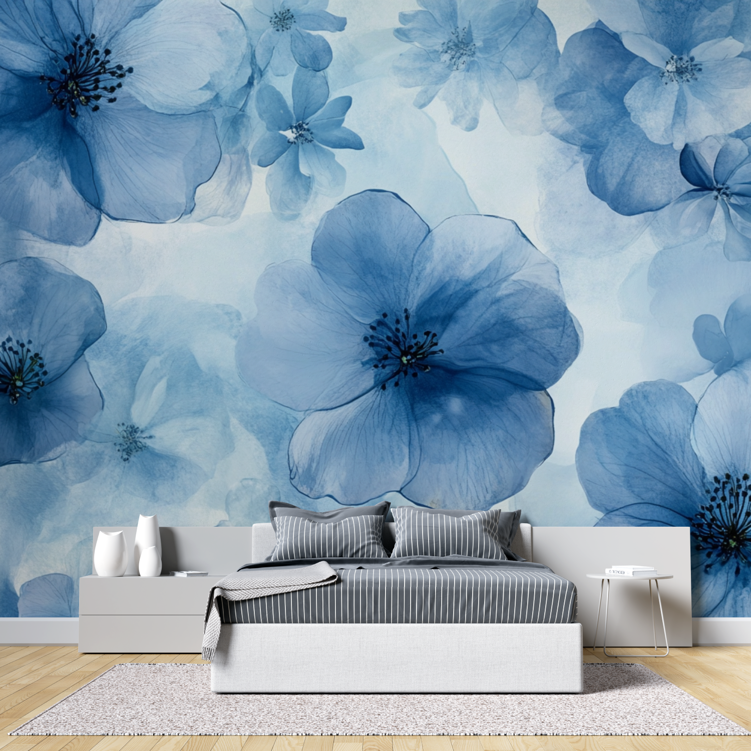 Translucent Blue Floral Watercolor Wallpaper | Murals Wallpaper