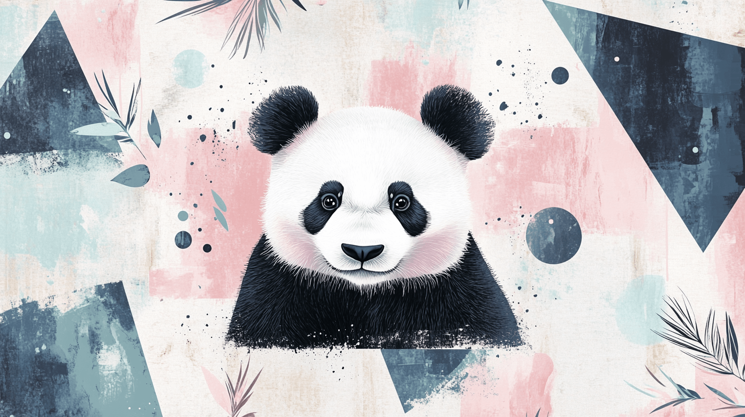 Panda and Geometric Patterns Wallpaper | Murals Wallpaper